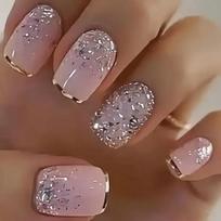 24 Pieces of French Style Short Square Press Nail Patch, Nude Color Short Fake Nails, Medium and Long Nail Glitter Wearing Nail brown