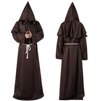 Viduramžių vienuolio chalato kostiumas su gobtuvu ir diržu suaugusiems. Puikiai tinka Helovinui, Cosplay ir teminiams vakarėliams L kava