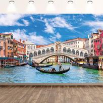 2D Venecijos fonas su Rialto tiltu, gondolomis ir spalvingais pastatais 47.2x31.5inch/120*80cm gray