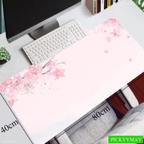 Large Gaming Mousepad Pink Cherry Blossoms Mouse Pad Compute Mouse Mat Gamer Stitching Desk Mat For PC Keyboard Mouse Carpet 800x300x2mm white