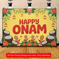 2D Spalvingas Onam šventės fonas su užrašu „Laimingo Onamo“ ir Kathakali šokėjais 59x51.1inch/150*130cm red