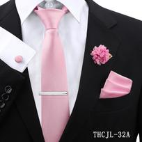 Men's 5-Piece Solid & Striped Tie and Pocket Square Set for Business Formal Wear white