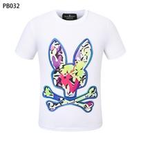 Psycho Bunny vyriški trumparankoviai marškinėliai Spalvotas kaukolės triušis Apvalia kaklo iškirpte Europos ir Amerikos gatvės mados Pora T Vienas gabalas xxl (european size) white