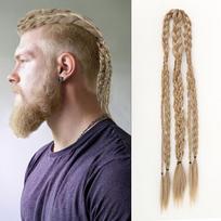24 colių plaukų priauginimas su segtuku, pintas arklio uodegos plaukų priauginimas Helovino Vikingų kostiumui, Renesanso kario aksesuarai - Šilta ruda su sruogomis brown