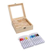 Kūdikio sutiktuvių kaladėlių žaidimo rinkinys 48 tuščios medinės kaladėlės 12 žymeklių 1 ženklas 42 šablonai dekoravimui beige