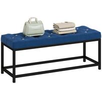 Velvet Upholstered Bed End Bench Tufted Design Metal Base for Bedroom Entrance Living Room Dark Blue 117 x 40 x 48 cm
