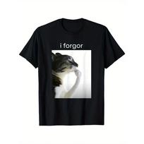 Funny Silly Cat Meme Cringe Brainrot Graphic T-Shirt Round Neck Sleeve Tee for Women Clothing 3XL black