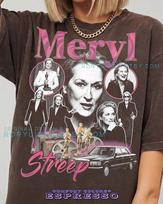 Meryl Streep Vintage Actress Collage Comfort Colors® TShirt and kids tshirt, Cinema Icon Fan Gift Pink Retro Graphic Tee 130 white