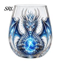 Drakono viskio taurės Mitinė stiklo meno taurė, 3D skulptūrinė gėrimo taurė su krištoline sfera, Fantazijos stiliaus stalo dekoras 400ml stiklinė burbonui, kokteiliams, F blue