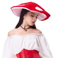 Mushroom Hat Costume Accessories Red Mushroom Cap Fairy Elf Ears Glasses Renaissance Cosplay Outfit for Adult Women beige