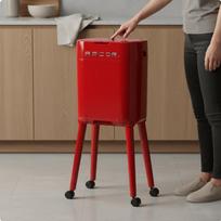 Rolling Waste Bin with Lid Single-Press Unlock Tall Trash Can with Legs Elevated Garbage Can on Wheels Large Capacity raudona