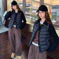 Short Knit Spliced Stand Collar Down Coat Light Warm Base Coat For Petite Ladies S juoda