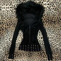 Y2K Harajuku Estetika Moteriškas gobtuvas su kailine apykakle Seksualus prigludęs prašmatnus kasdienis vienspalvis kardiganas megztinis Goth Punk Rock gatvės apranga L black