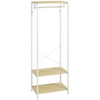 Coat Rack with Rail and 2 Shoe Shelves 60L x 40W x 167.5H cm Light Wood Effect White Metal 60 x 40 x 167.5 cm