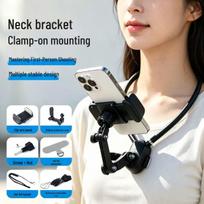 Magnetic Neck-Mount Phone Holder with Suction Cup Clip for Cycling and Live Streaming black
