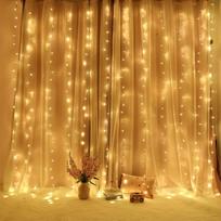 2/3/6m Nuotolinio valdymo LED užuolaidų girliandos Kalėdoms, LED kiemo vakarėliui, vestuvėms, langų dekoravimui, lauko girliandos Naujiesiems metams 2M x 2M šilta balta spalva