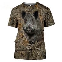 Vyriški marškinėliai trumpomis rankovėmis 3D Camo laisvalaikio rūbai medžiokliniai gyvūnai triušis vilkas elnias lapė antis šernas mada 5XL balta