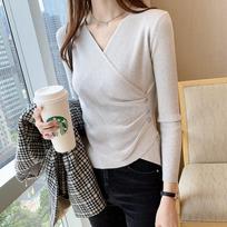 Women Pullovers Autumn And Winter Korean Fashion V-neck Long Sleeve Sweater Bottoming Tops Office Lady Slim Fit Clothes 28577 One Size šviesiai pilka spalva