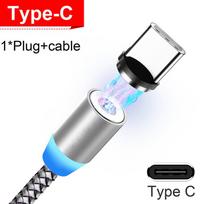 LED magnetinis USB kabelis greito įkrovimo magnetas Micro USB Type C kabelis sinchronizavimo duomenų kabelis skirtas iPhone Samsung HuaWei Xiaomi 2M Cable+Type-C Plug sidabras