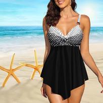 Moteriškas maudymosi kostiumėlis su petnešėlėmis su baltu tašku spausdintu bikini trumpu maudymosi kostiumėliu 4XL beige