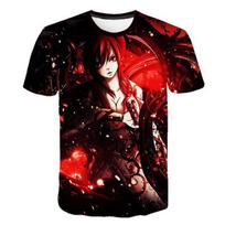 Anime Fairy Tail Natsu 3D spausdinimas Lucy ir Erza Cosplay marškinėliai laisvalaikio trumpomis rankovėmis marškinėliai japonų animacinių filmų mados viršūnės XXXXXL žalia