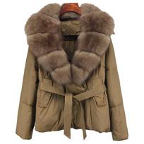 Moteriška žieminė striukė su lapės kailiu gobtuvu stora šilta balta anties pūkinė striukė moteriška parkas Atsparus vandeniui S black