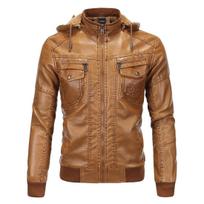 Vyriška žieminė odinė striukė, storinama, šilta, nuimama kepurė, PU striukė, baikerio striukė 2XL brown