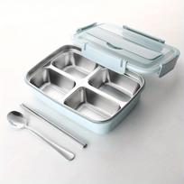 Nerūdijančio plieno priešpiečių dėžutė su pertvaromis, nepralaidi, kelių skyrių Bento dėžutė studentams ir profesionalams 4 compartments mėlyna