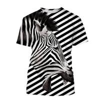 Zebra Gyvūnas 3D Spausdinimas Kvėpuojantis Trumpomis Rankovėmis Marškinėliai Vyriški Laukų Arklys Hip-Hop Stiliaus Gatvės Apranga Viršus Dryžuoti Zebriniai Marškinėliai XL gray
