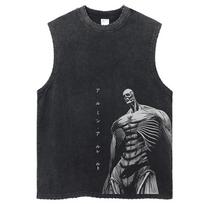 Anime Ataka Titanų Marškinėliai Didelio dydžio Gatvės drabužiai Vintažiniai Spausdinti Skalbti Marškinėliai Vasariniai Medvilniniai Viršūnės 2XL black