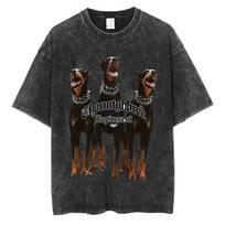 Rottweiler Dobermanas Vintage skalbinti marškinėliai vyrams Hip Hopo tendencija trumpomis rankovėmis marškinėliai vyrams Mada Oversize marškinėliai Streetwear S black