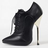 Mada FHC 14 cm Moteriški Nuogi Batai, Smailianosiai Kulnai iki Kulkšnies, Lakinė Oda, Metalinis Stiletto Kulnas, Vyriški Erotiniai Seksualūs Lovos Cosplay Batai, JUODI 37 black