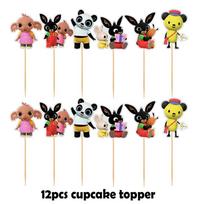 Triušiukas Vaikams Bing Gimtadienio Šventės Reikmenys Dekoracija Balionas Vėliavėlė Cupcake Viršus Rekvizitas 12pcs-Cupcake Small Topper black