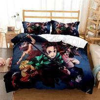 3D Anime Demon Slayer Bedding Set Nezuko Tanjirou Printed Bed Set Duvet Cover Pillowcase Linen Sheet Quilt Cover Queen King Size 70x133cm 2pcs black