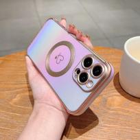 Silk Colorful Magnetic Suction for IPhone16promax Mobile Phone Case for Apple 15 Side Electroplated Love Heart 14 For  iPhone11 brown