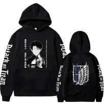 Men Hot Anime   Attack on Titan Levi  Manga Sweatshirt Harajuku  Print Autumn Fleece Hoodies Long Sleeve Pullover Clothing L black