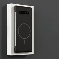 Magsafe Bezel-less telefono dėklas Samsung S10 Plus S20+ S21 FE S22 S23 Note 20 Ultra itin plonas be rėmelio kietas PC magnetinis dangtelis Galaxy S10+ juoda