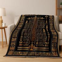 Senovės Egipto hieroglifų simboliai Išraižyti freskų flanelinis pledas, Jaukus minkštas pledas namams, miegamajam, lovai, sofos uždangalas, dovana 130x150cm