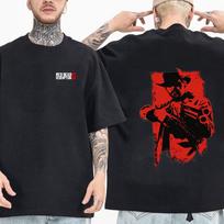 Red Dead Redemption 2 žaidimo grafiniai marškinėliai Vyriški drabužiai Aukštos kokybės madingi vasariniai poros O formos iškirptės medvilniniai trumpomis rankovėmis marškinėliai 3XL black