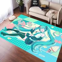 MINISO Mielas H-Hatsune M-Miku Tatamio kilimas Balkonui, Lovos šonui, Žaidimų zonai Neslystantis, Plaunamas kilimėlis Otaku Namų dekoras Laisvalaikio kilimas 60cmx90cm blue