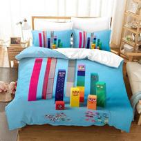 Carton Number-Blocks Beding Set Soft Duvet Cover Bed Linen Set Comfortable Quilt Cover Pilowcase Warm Comforter king Quen Sized Dimensions Young Boys 100*200cm Single blue