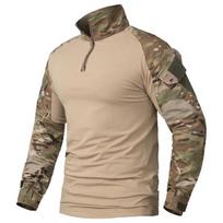 Vyriški kamufliažiniai taktiniai marškiniai ilgomis rankovėmis koviniai marškinėliai medvilniniai Camo uniforminiai marškiniai L beige