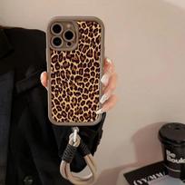 Leopardo rašto telefono dėklas su dirželiu Motorola Moto Edge 70 G86 G56 G15 G24 50 G35 G34 G75 PLAY G85 60 Fusion Stylus Pro 4G 5G Moto G56 brown