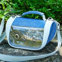 Portable Bird Transport Cage Breathable Escape-Proof Parrot Out Bag Lightweight Clear Window Hamster Carrier Bag Vet Visit mėlyna