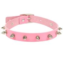 Punk Spike Choker Faux Leather Collar for Women Men Cool Big Rivets Studded Chocker Goth Style Necklace Accessories rožinė