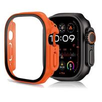 Grūdintas stiklas+Dengtelis Apple Watch Ultra 3 2 1 49mm PC Buferis Ekrano apsauga Dėklas iWatch Series Ultra 3 49mm Priedams Ultra-3 49mm oranžinė