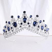 Vintažinė barokinė tamsiai mėlyna krištolinė karūna nuotakos plaukų aksesuarai Elegantiškos karalienės tiaros diademė mergaičių vestuvinės suknelės galvos juostos gray