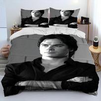 Siaubo Vampyro Gerbėjų Lovos Patalynės Komplektai Vaikams 2 Dalių Minkštas Mikropluošto Antklodės Užvalkalas 3D Damon Salvatore Lova Antklodė, Suaugusiems 135x200cm gray