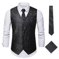 Vyriškos liemenės kostiumas su marginimu be rankovių V kaklo, vienaeilis, beicuotas peteliškės kišenė, kvadratinė Slim Fit retro jaunikio vestuvių pasirodymo klubo diskotekos liemenė 3XL juoda