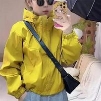Madingas trumpas striukė su gobtuvu moterims Streetwear dvigubo užtrauktuko paltas Atrodo kasdieniškai viršutinis drabužis laisvas studentų striukės pavasaris ruduo 2025 XS geltona